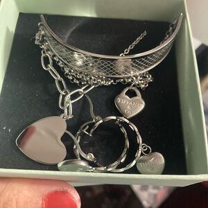 Silver Heart Charm Necklace bracelet and earrings